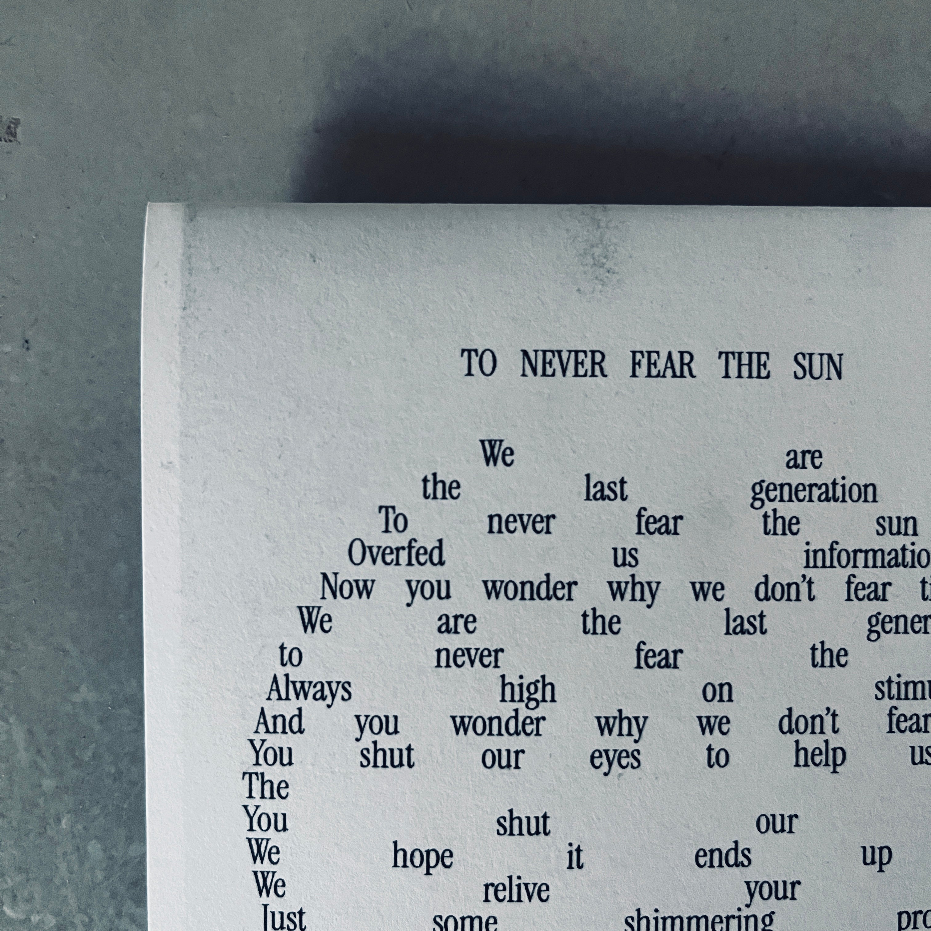 To Never Fear the Sun, Woomb Lyric Zine