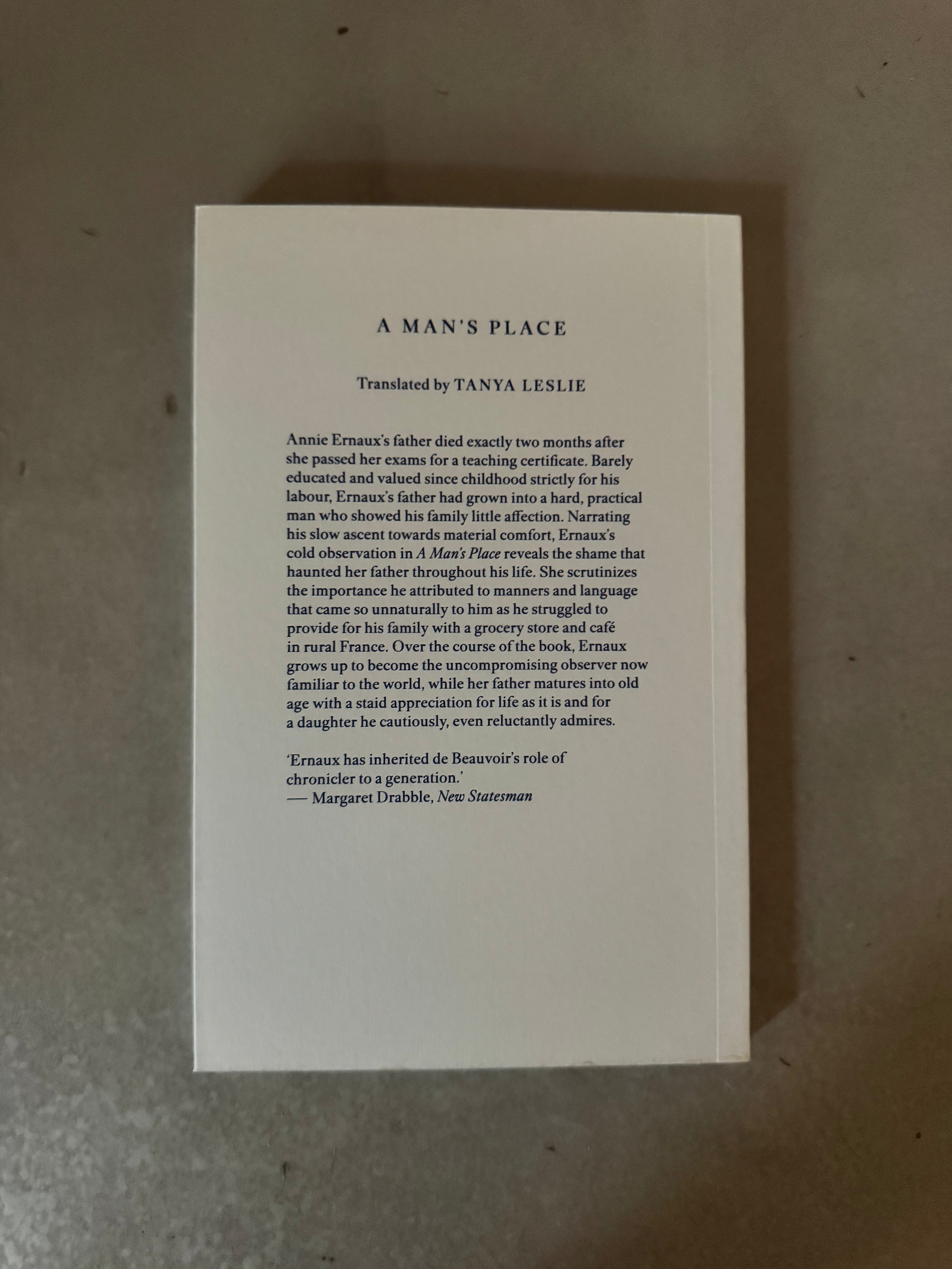 A Man's Place by Annie Ernaux