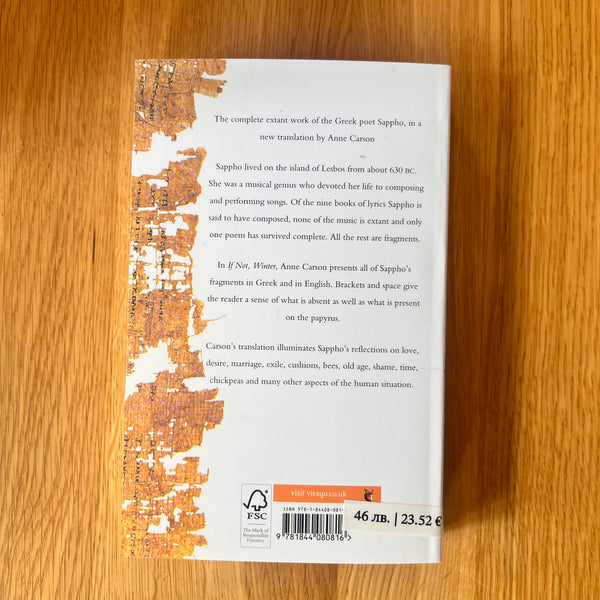 If Not, Winter: Fragments Of Sappho by Anne Carson