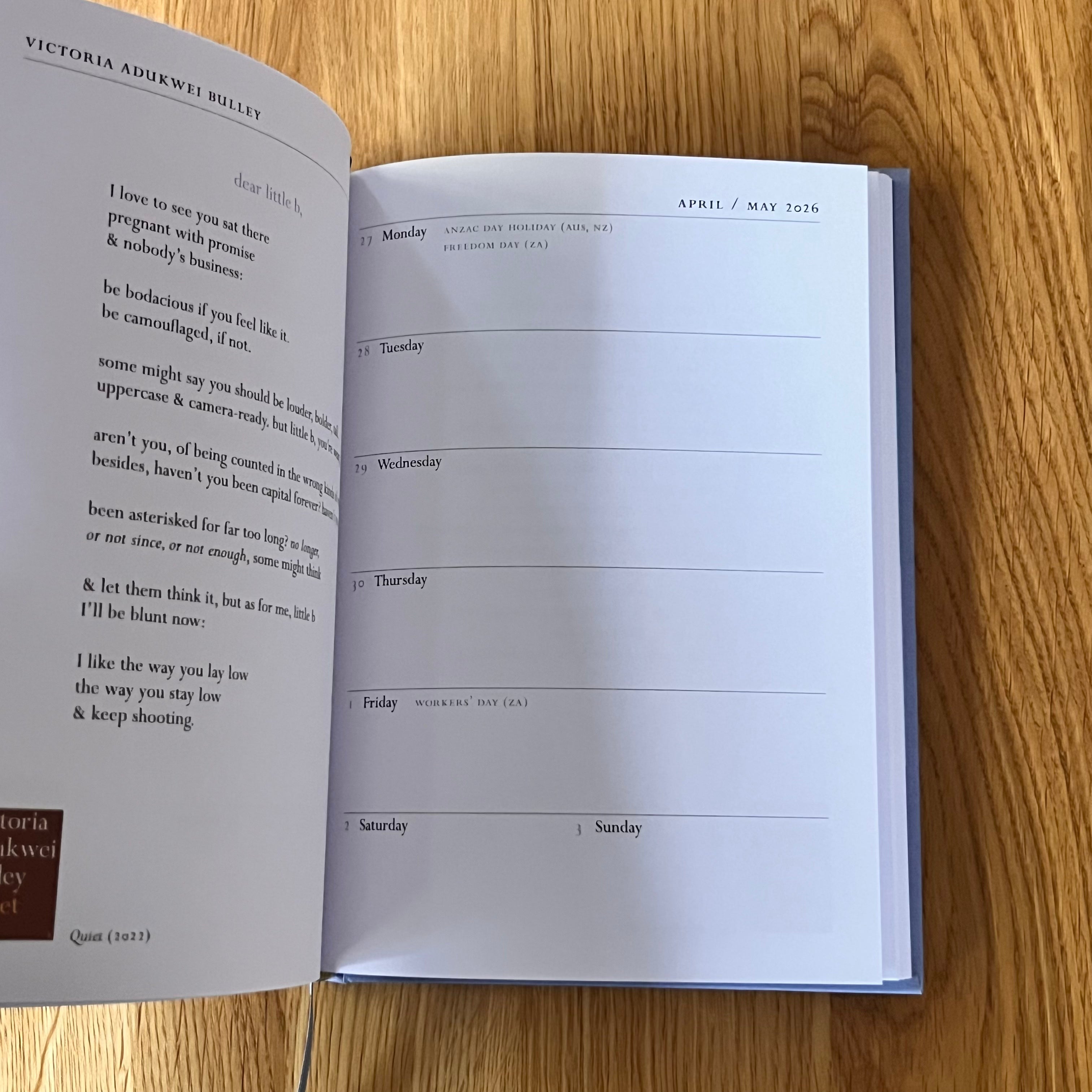 Faber Poetry Diary 2026